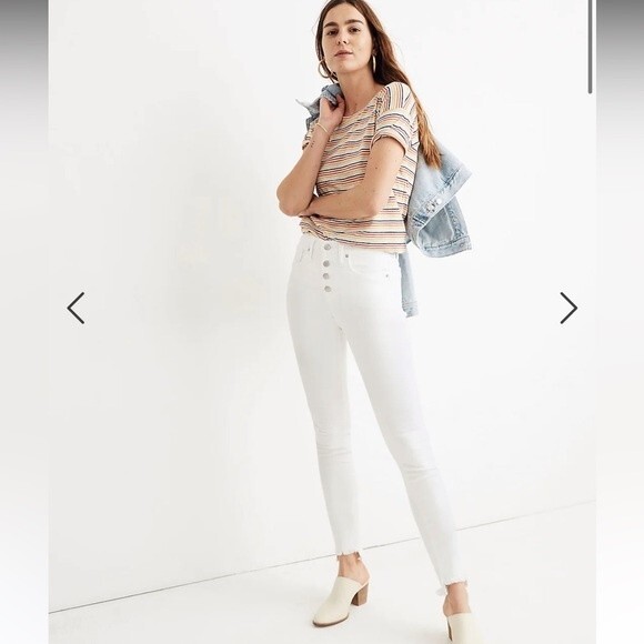 Madewell Womens 29‎ Waist 10" High-Rise Jeans White Step-Hem Frayed Button Fly - Picture 1 of 12